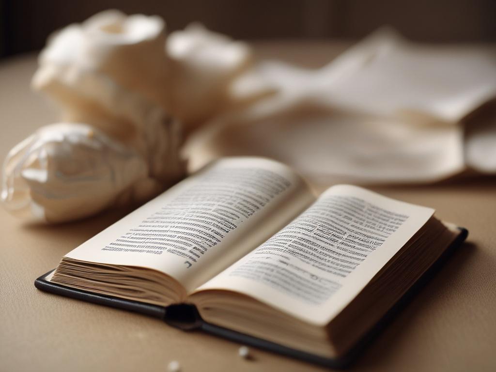 A close-up shot of an open book displaying the pages of 'Молекула Вечности', with annotations and highlighted sections. The background includes a warm cup of tea and a pair of reading glasses, suggesting a cozy reading experience. The focus is on the text and the emotional connection it creates, with soft lighting enhancing the intimate atmosphere.