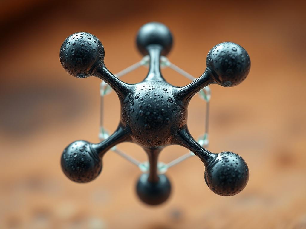 A realistic high-resolution close-up shot of an abstract representation of a molecule, symbolizing the concept of eternity and consciousness. The molecule should be intricately detailed, showcasing its structure with a focus on hyper-realistic textures. The background should be subtly blurred, emphasizing the molecule while maintaining a warm, inviting atmosphere. The primary color scheme should incorporate shades compatible with rgb(193, 153, 87). Shot with a 45mm f/1.2 lens.