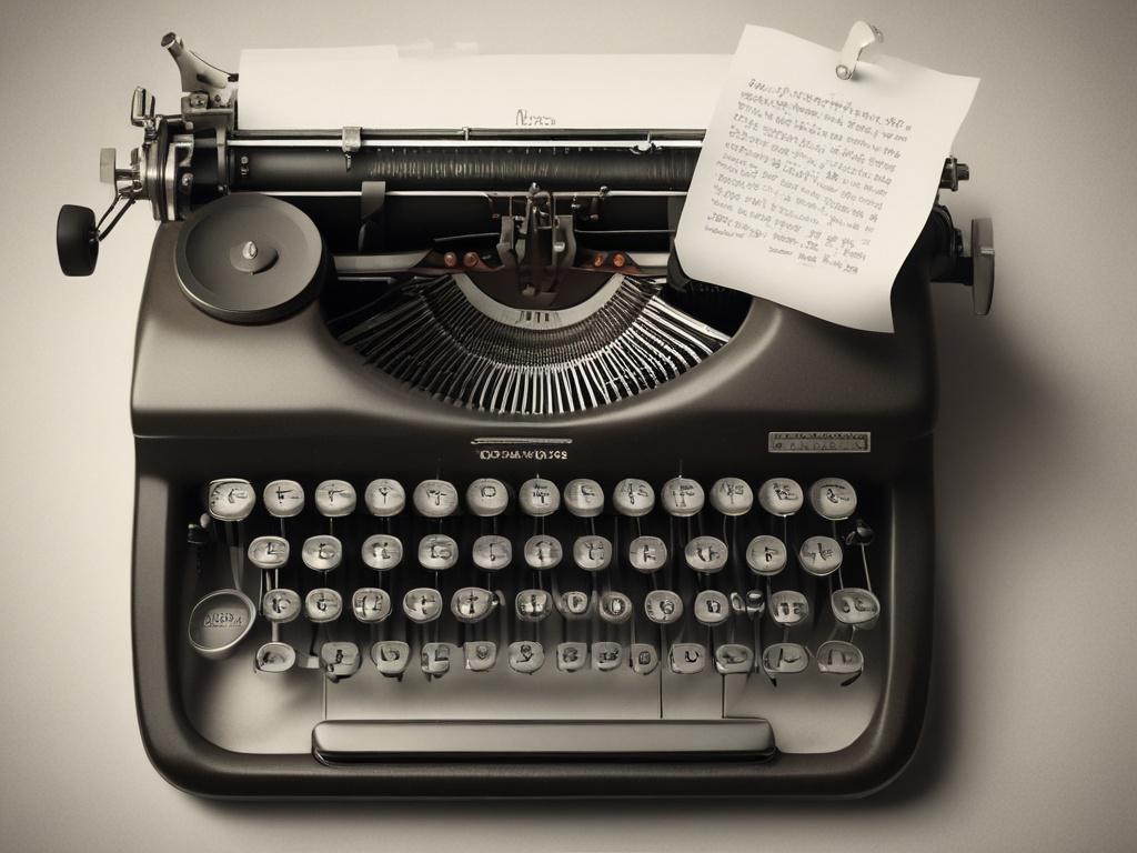 A close-up shot of a vintage typewriter with a sheet of paper partially inserted, reflecting creative writing and storytelling. The typewriter should be detailed, showcasing its keys and mechanism. The background should be softly blurred to emphasize the typewriter, with warm, inviting tones that complement the primary color rgb(193, 153, 87).