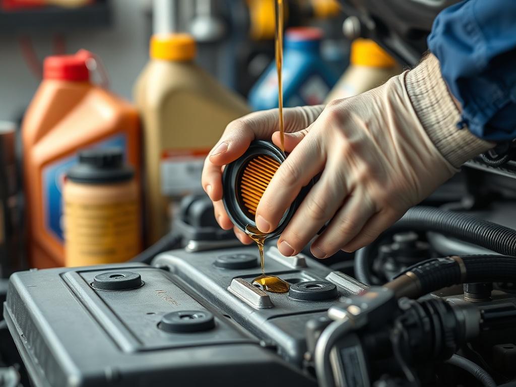 A close up shot of a technician performing an oil