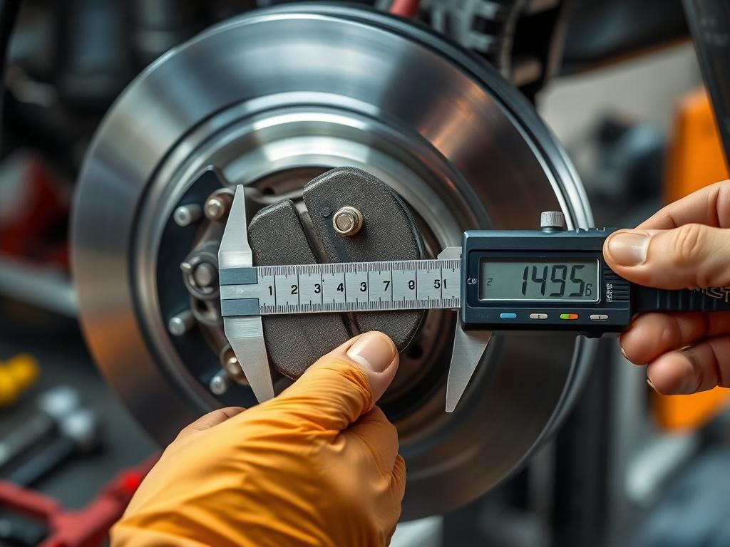 A close up image of a brake pad being inspected