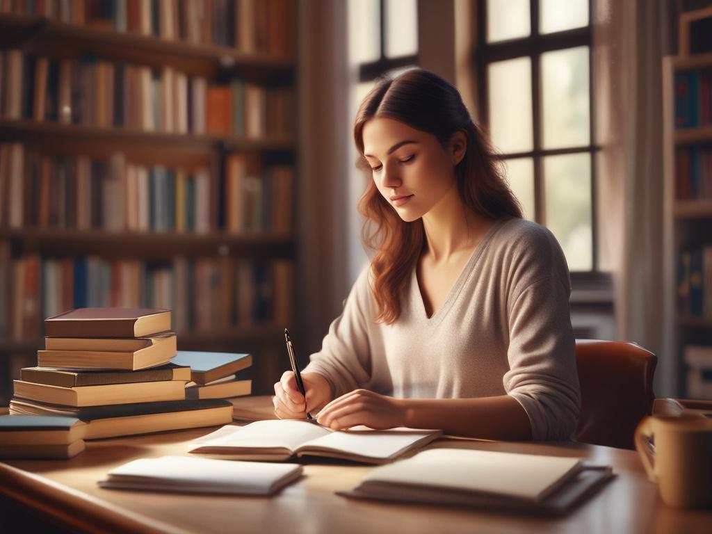A peaceful study environment featuring a focused student at a