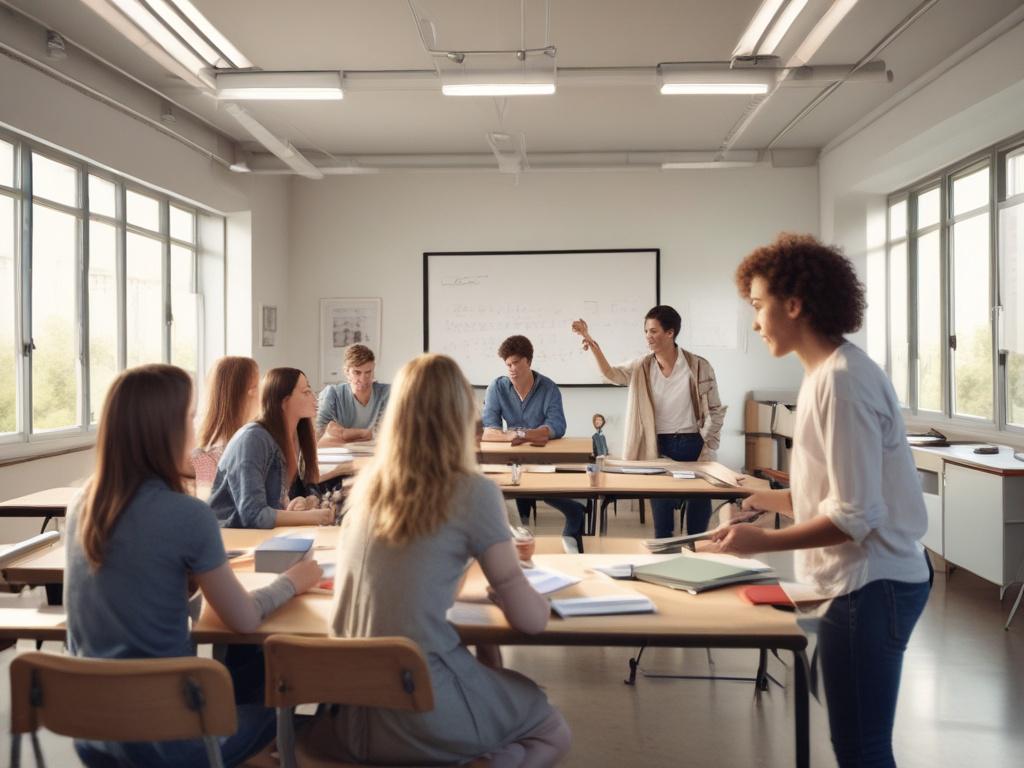 A realistic high resolution of a lively classroom scene with
