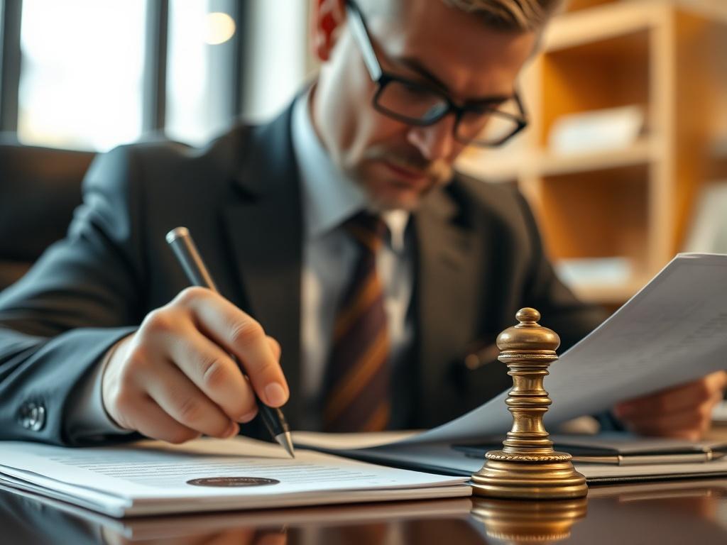 A close up shot of a professional notary public verifying