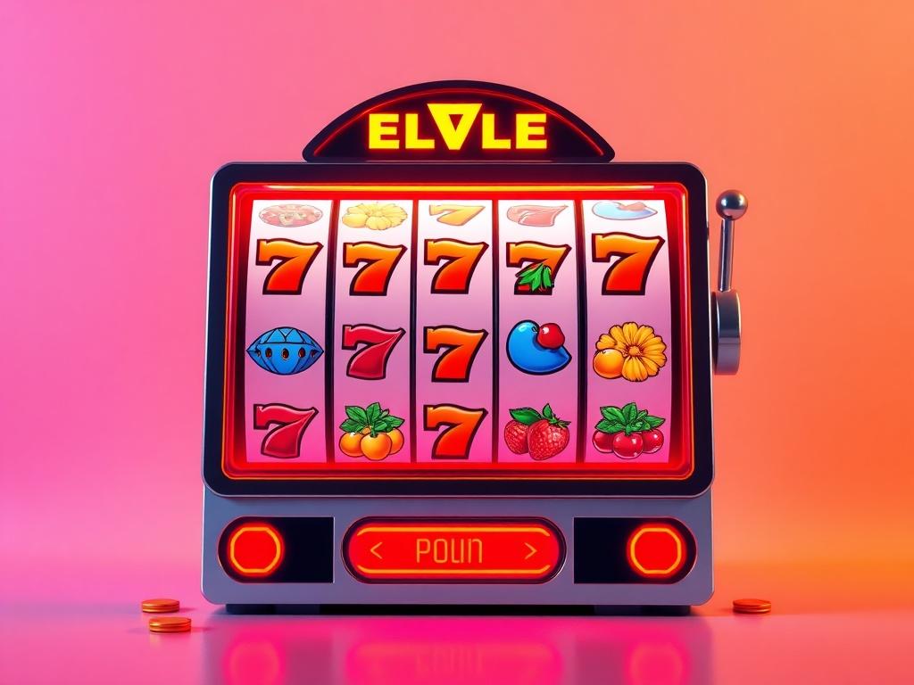 A vibrant, high-resolution image of an online slot machine with bright colors and engaging graphics. The background should be simple and minimalistic, focusing on the slot machine as the main subject. The composition should highlight the reels with various symbols of fruits and wilds, capturing the excitement of online gaming.