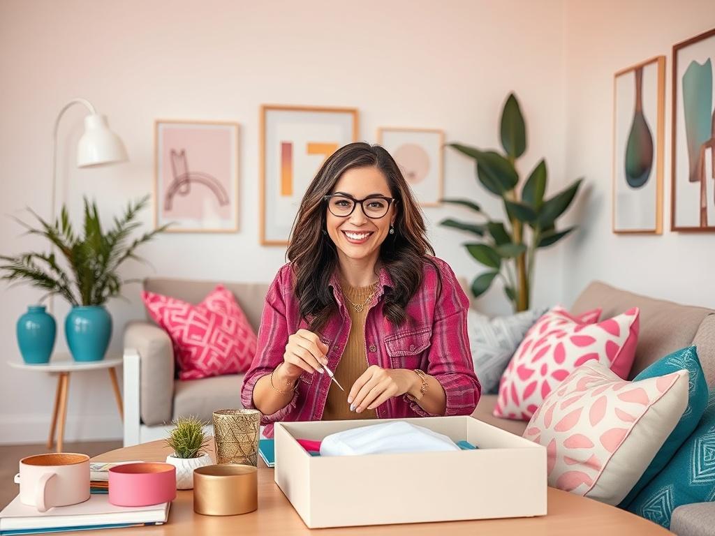 A vibrant and inviting scene featuring a stylish mom organizing