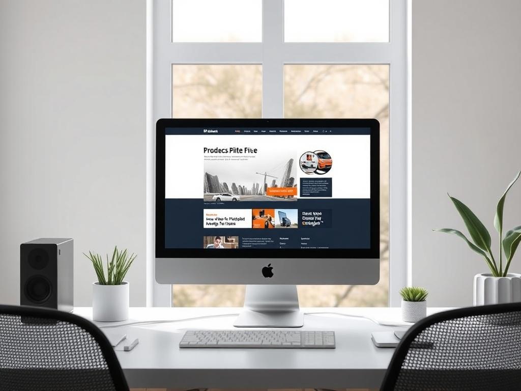 A clean, minimalistic workspace featuring a modern computer displaying a