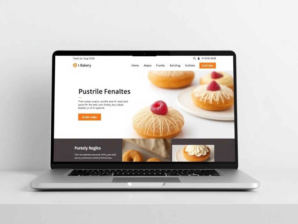 A high resolution of a bakery's website on a laptop,
