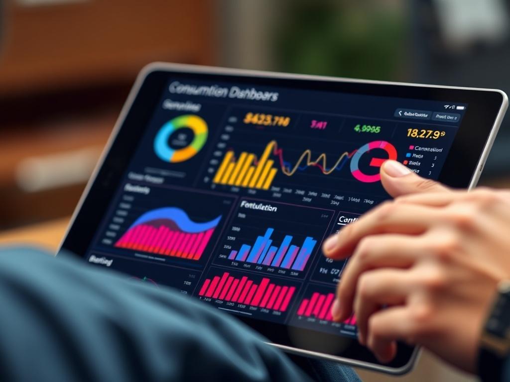 A close up shot of a digital dashboard displaying analytical