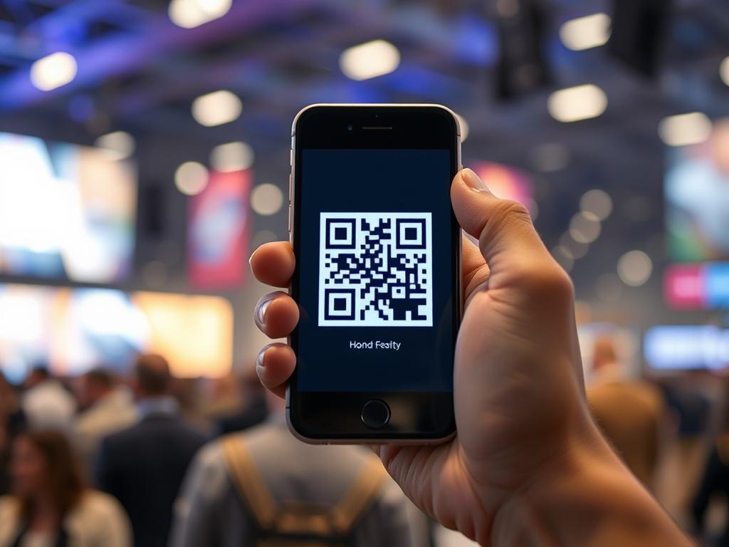 A close up shot of a smartphone displaying a QR