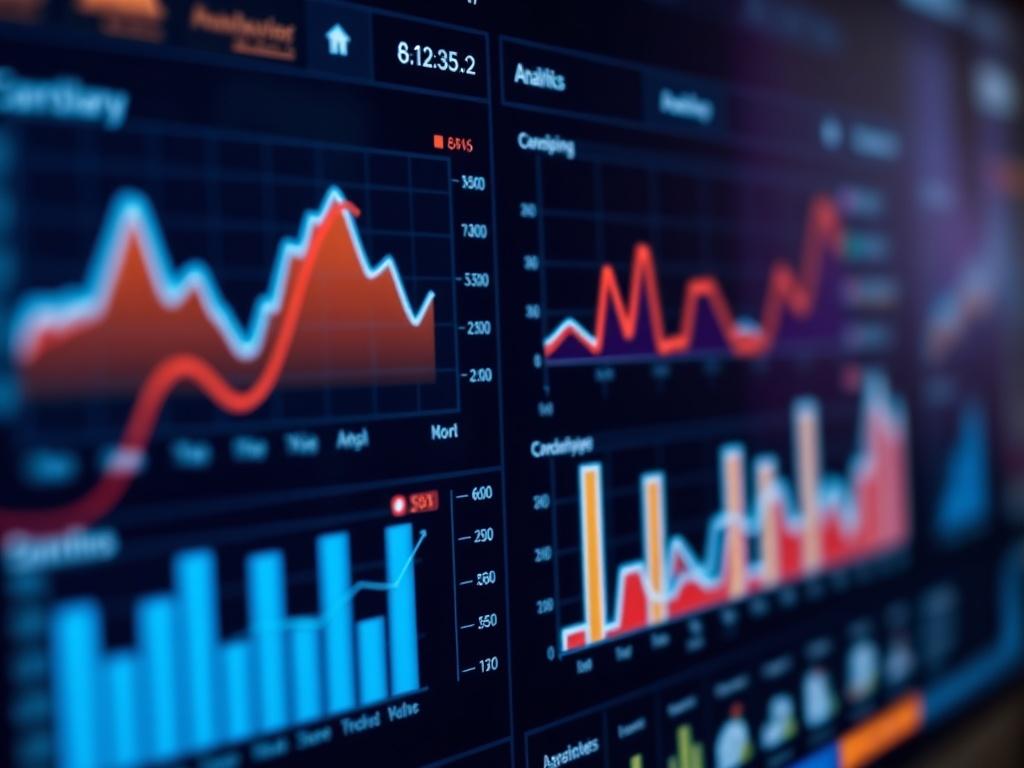 A close up of a digital dashboard displaying analytics and