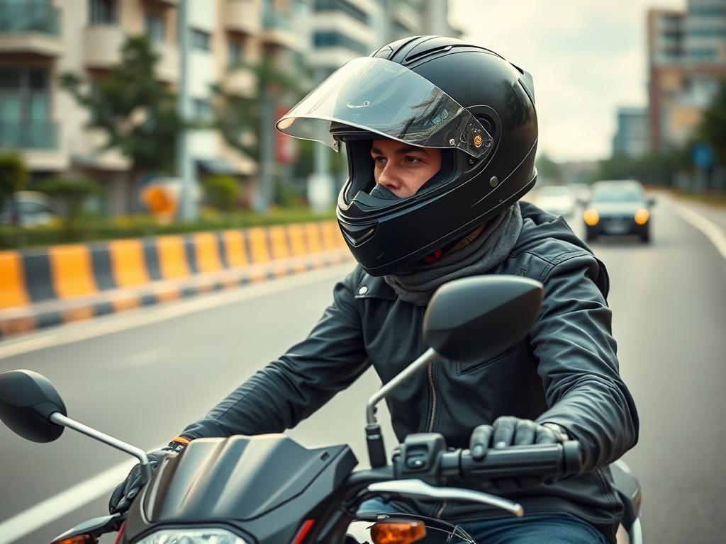 A realistic image showing a passenger on a motorbike, wearing