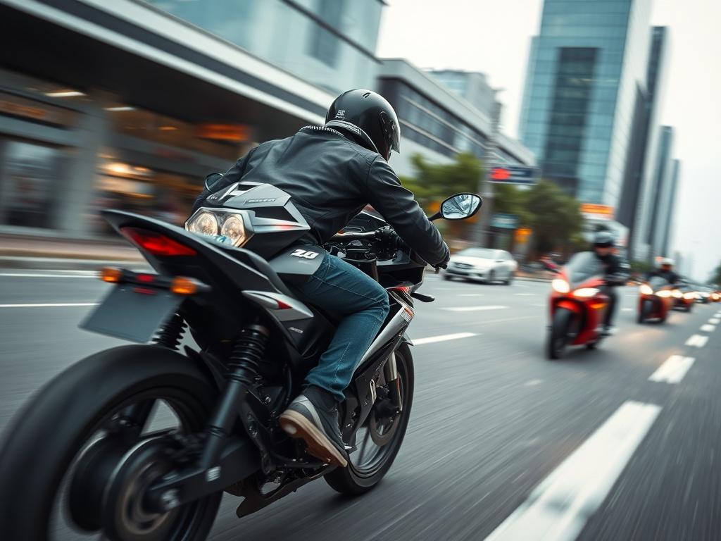 A close up shot of a motorbike speeding through a