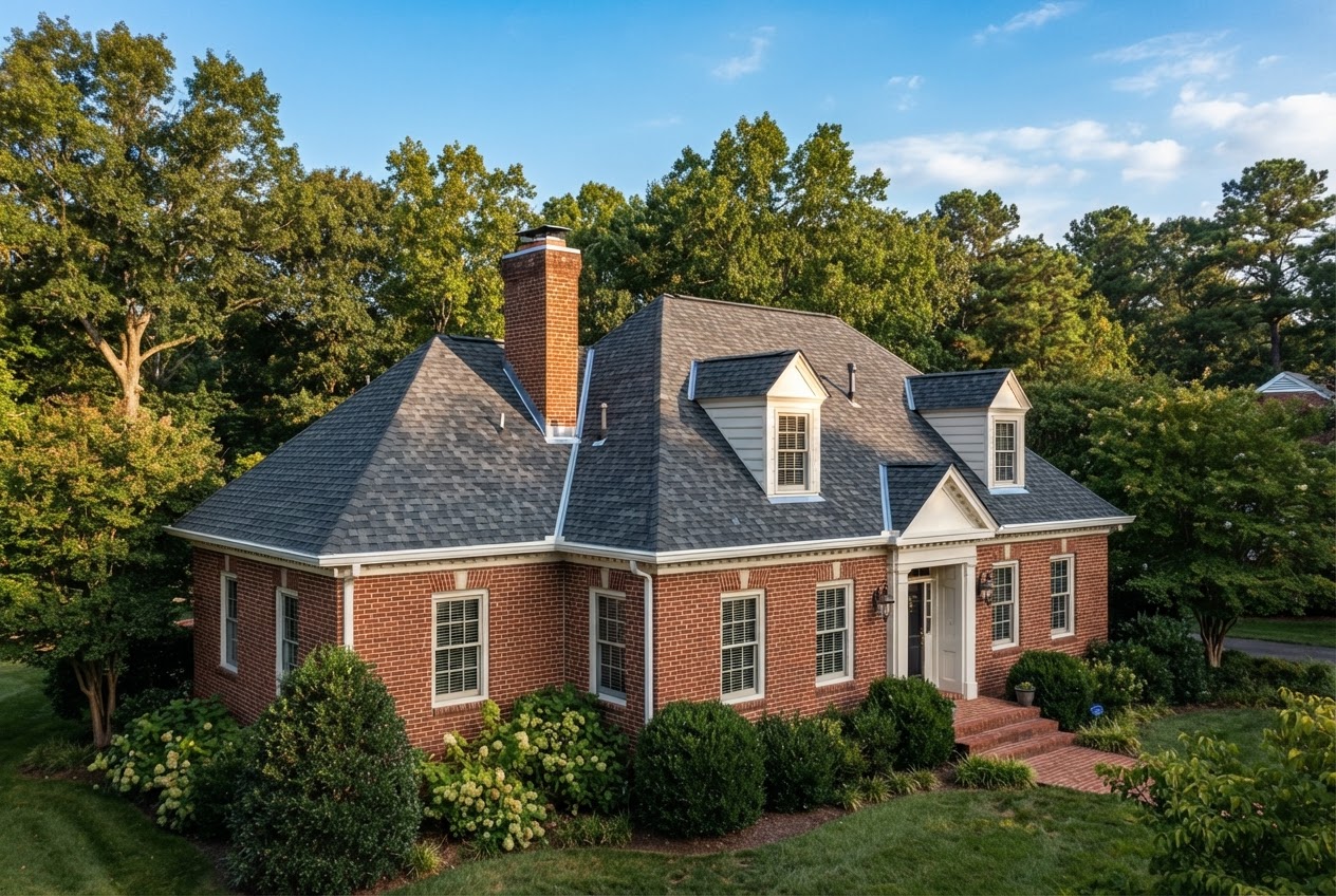 Newly installed architectural shingle roof