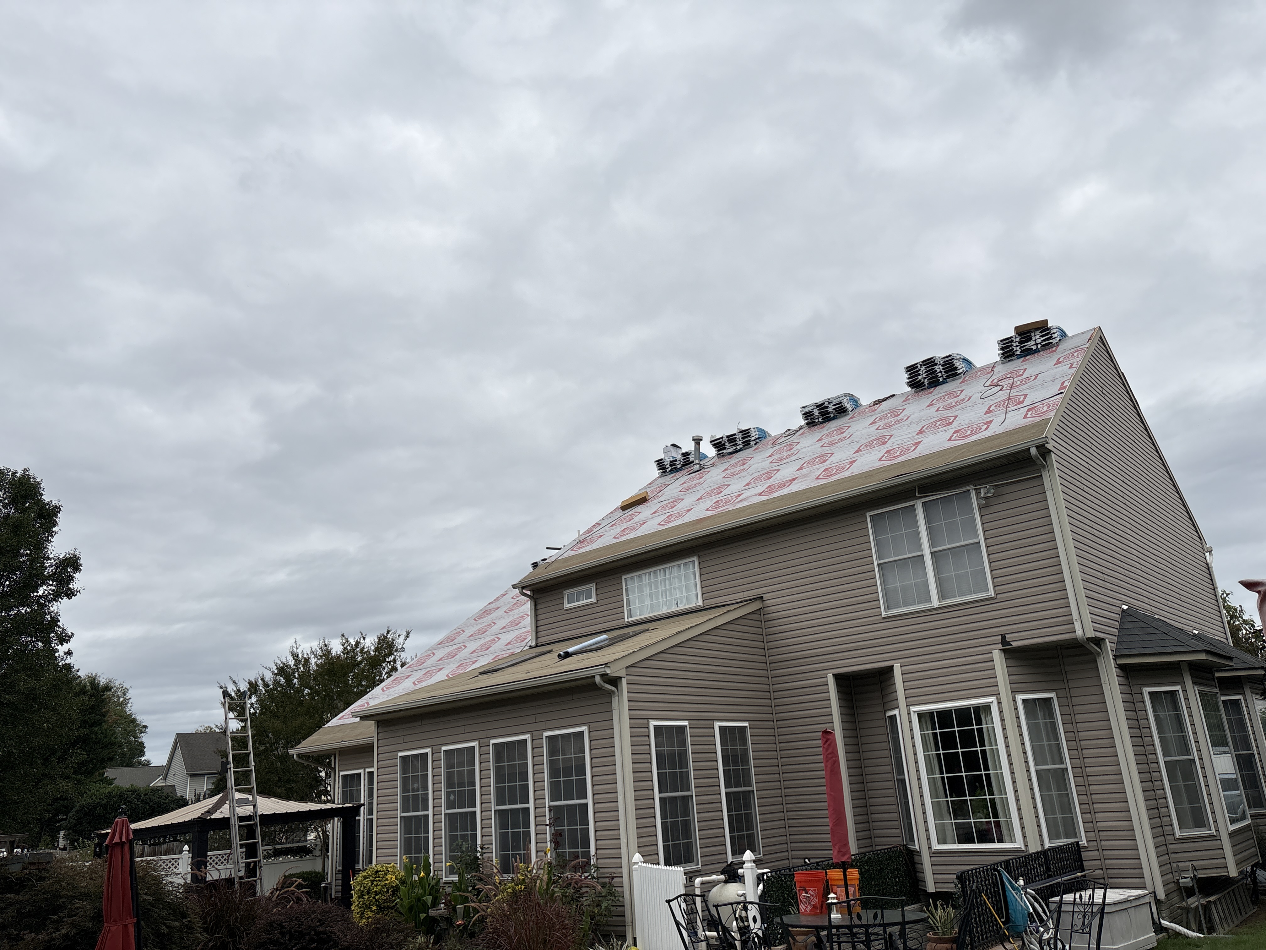 Roof stripped to new underlayment during a replacement