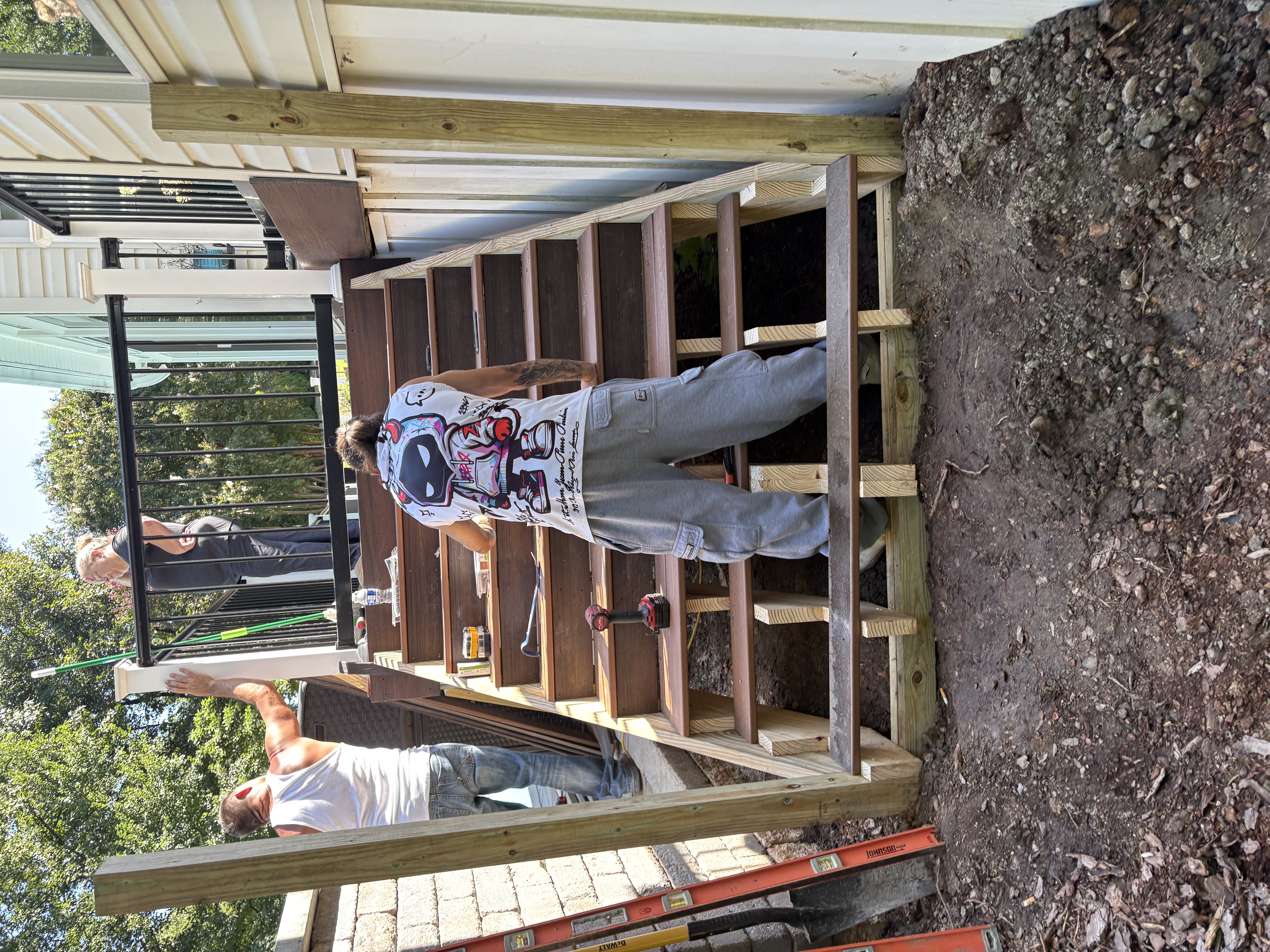 New wood deck stairs being built