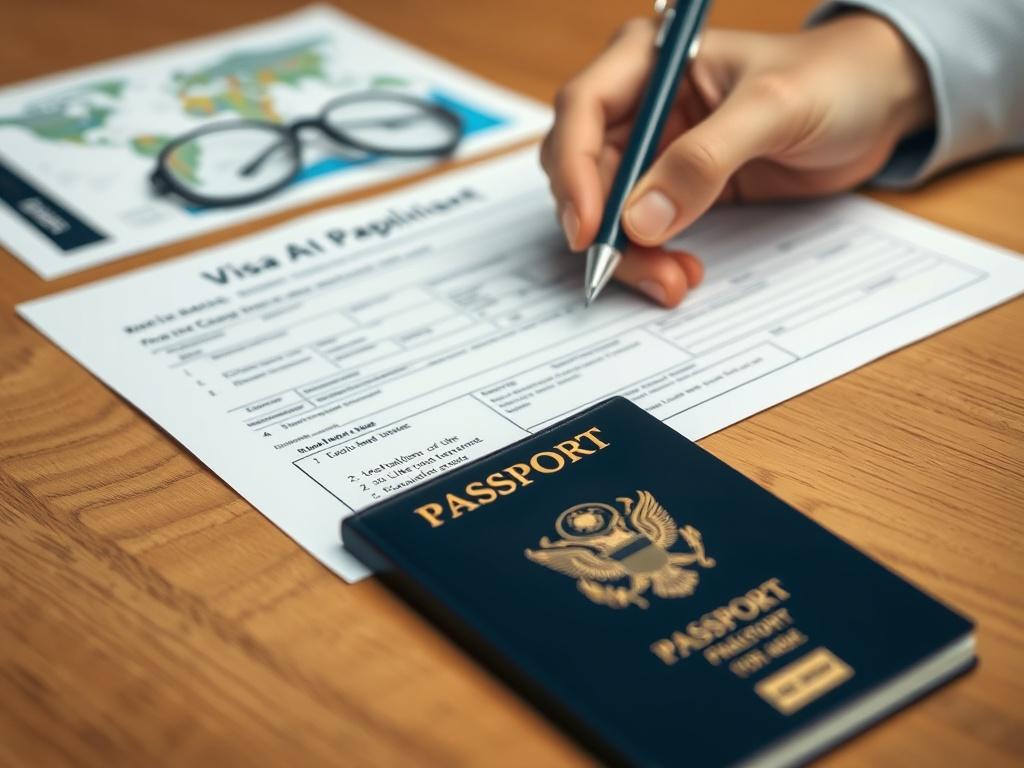 A realistic high resolution of a visa application process, showing