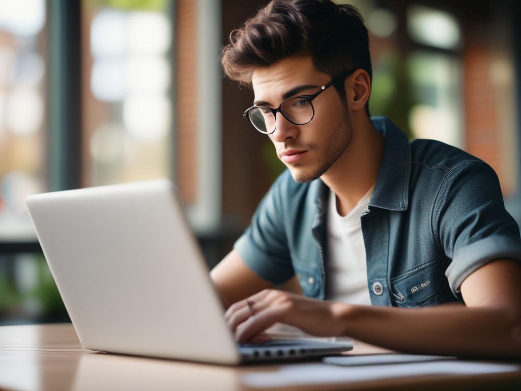 A close-up shot of a student looking at scholarship opportunities on a laptop, with focused expressions, hyper-realistic, inspiring atmosphere.