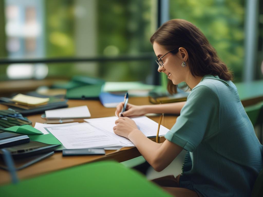 a close-up shot of a student filling out a scholarship application, vibrant green background, hyper-realistic, shot with a 45mm f/1.2 lens