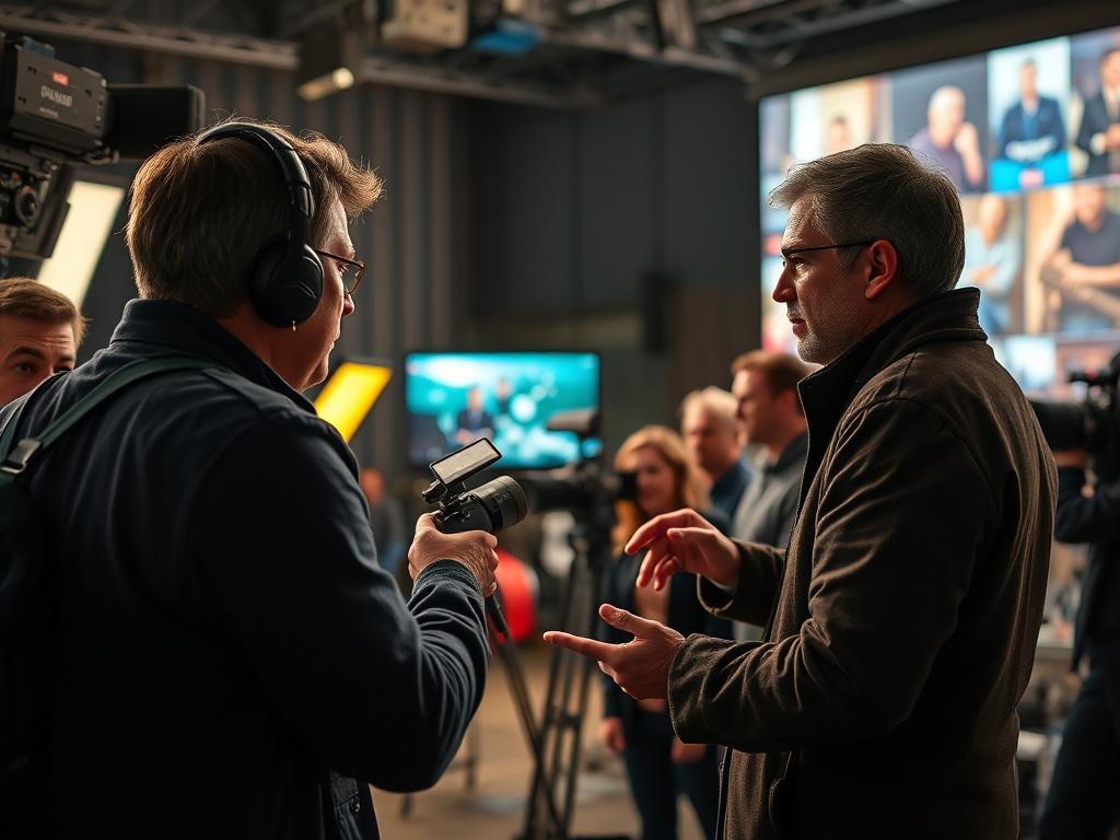 A film set in action with a director giving instructions