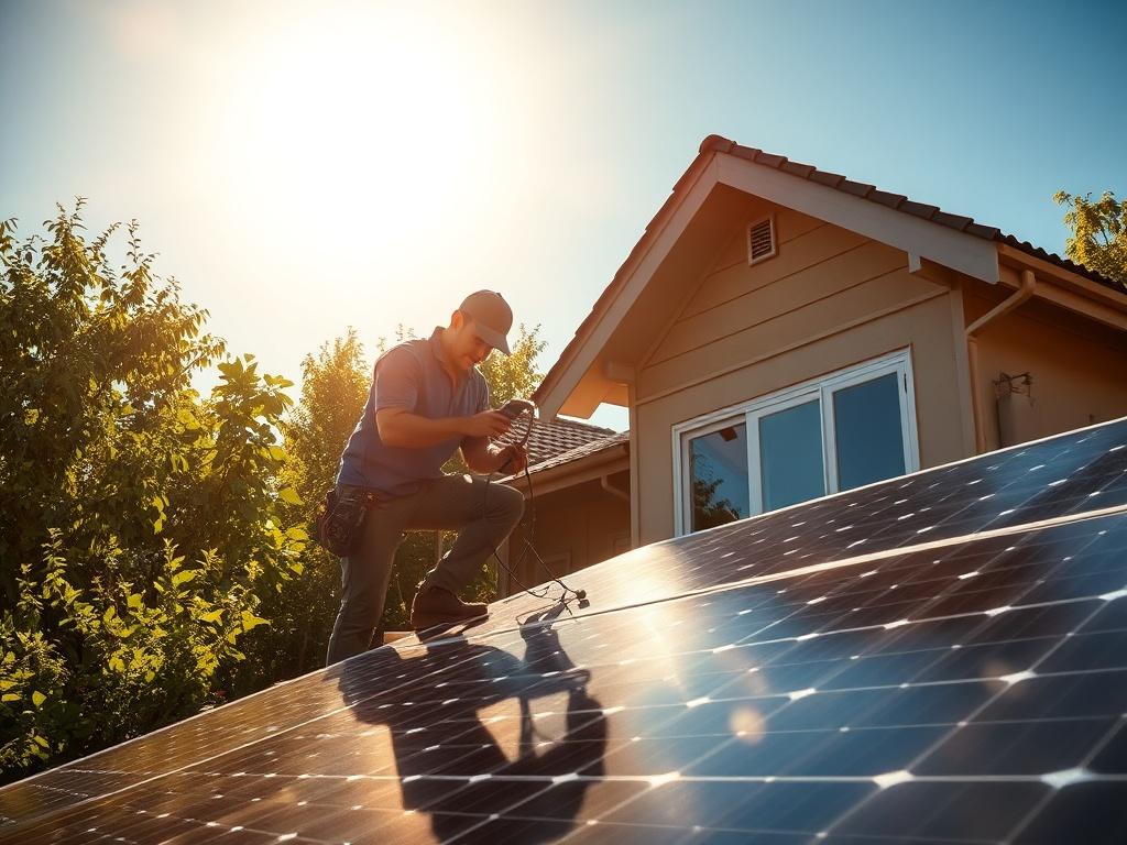 A skilled technician installing solar panels on a residential roof