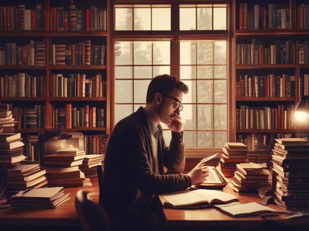 A close up shot of an author at their desk,