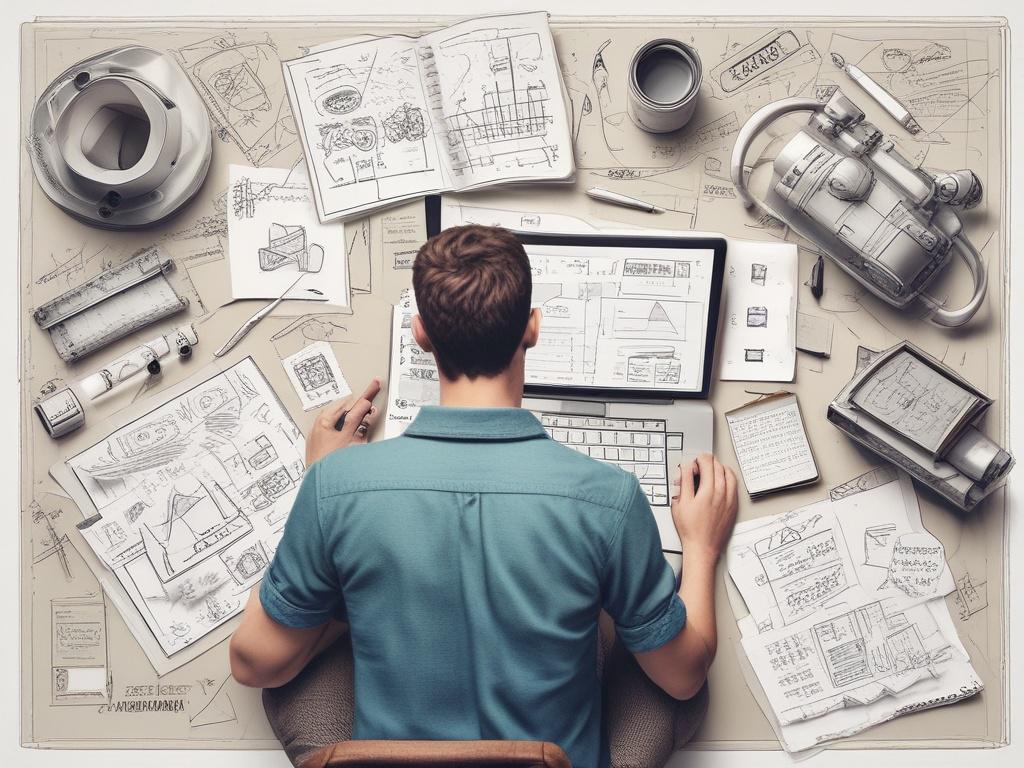 A close up shot of an author brainstorming brand elements,