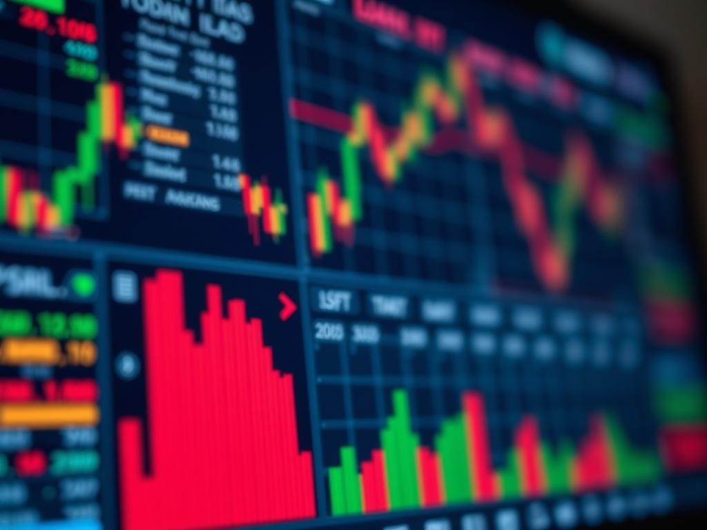 A hyper-realistic close-up shot of a sleek, modern trading interface displaying complex financial data and charts. The background should be softly blurred, focusing on the vibrant colors of the graphs and indicators. The image should convey a sense of sophistication and advanced technology, encapsulating the essence of automated trading solutions.