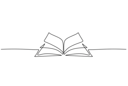Line drawing of a book opened with pages splayed.