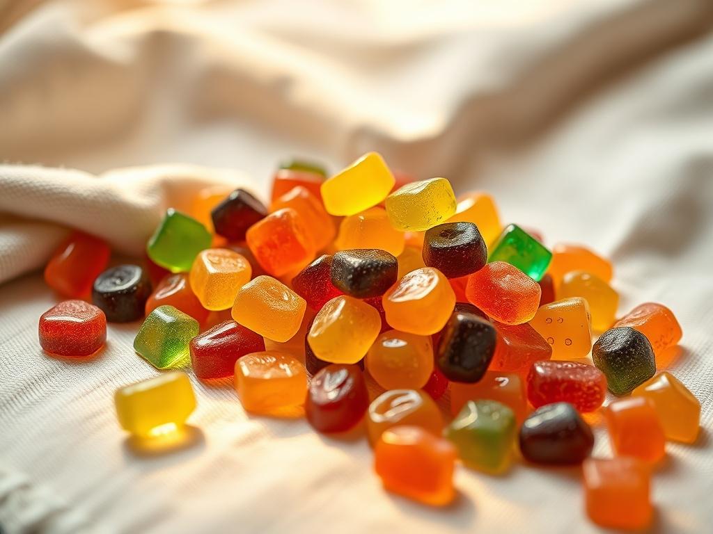 A visually appealing image of colorful CBD gummies in various