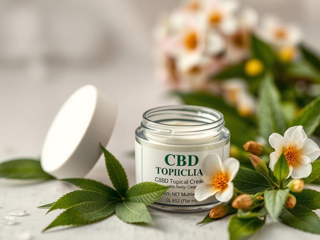 A serene image featuring a jar of CBD topical cream