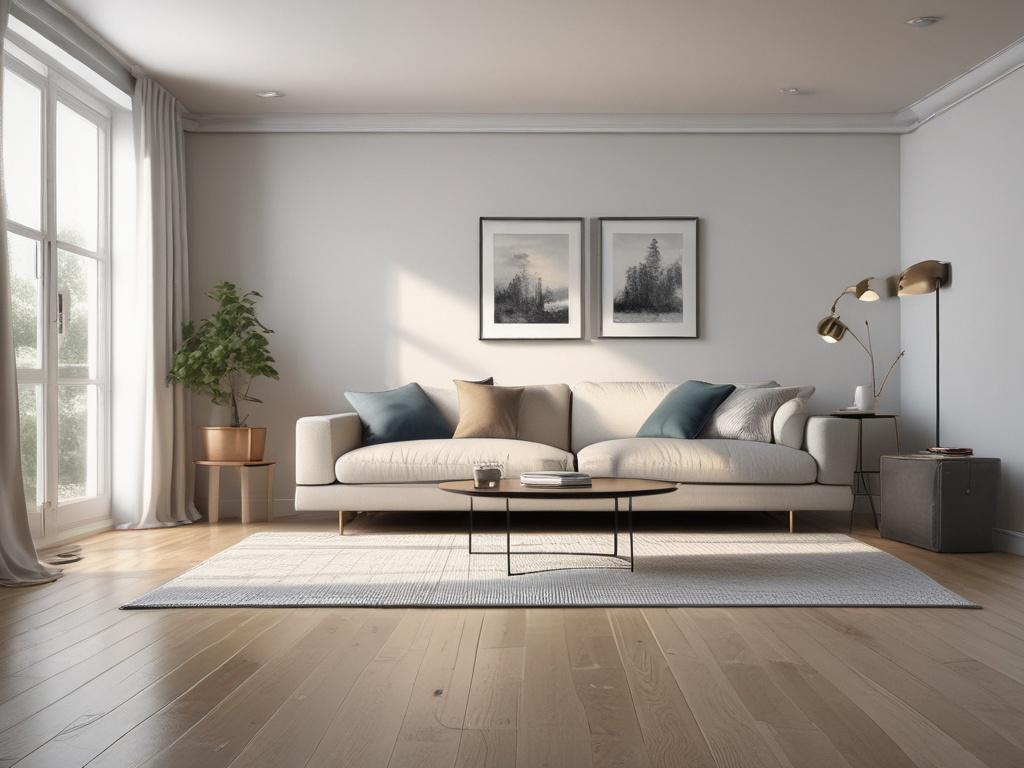 A recently renovated room filled with natural light, showcasing freshly painted walls and new flooring. The focus is on a pristine living area with no construction debris in sight. The background includes minimalist decor that highlights the room's clean lines, conveying a sense of calm and readiness for use.