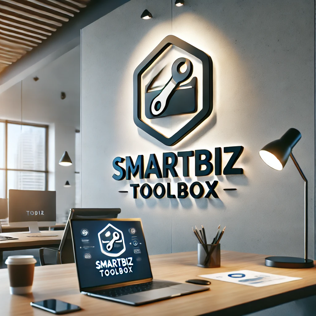 DALL·E 2024-09-15 21.17.59 - Create an image showcasing the 'SmartBiz Toolbox' logo in a professional and standout manner without using a laptop. The logo should be displayed prom.webp
