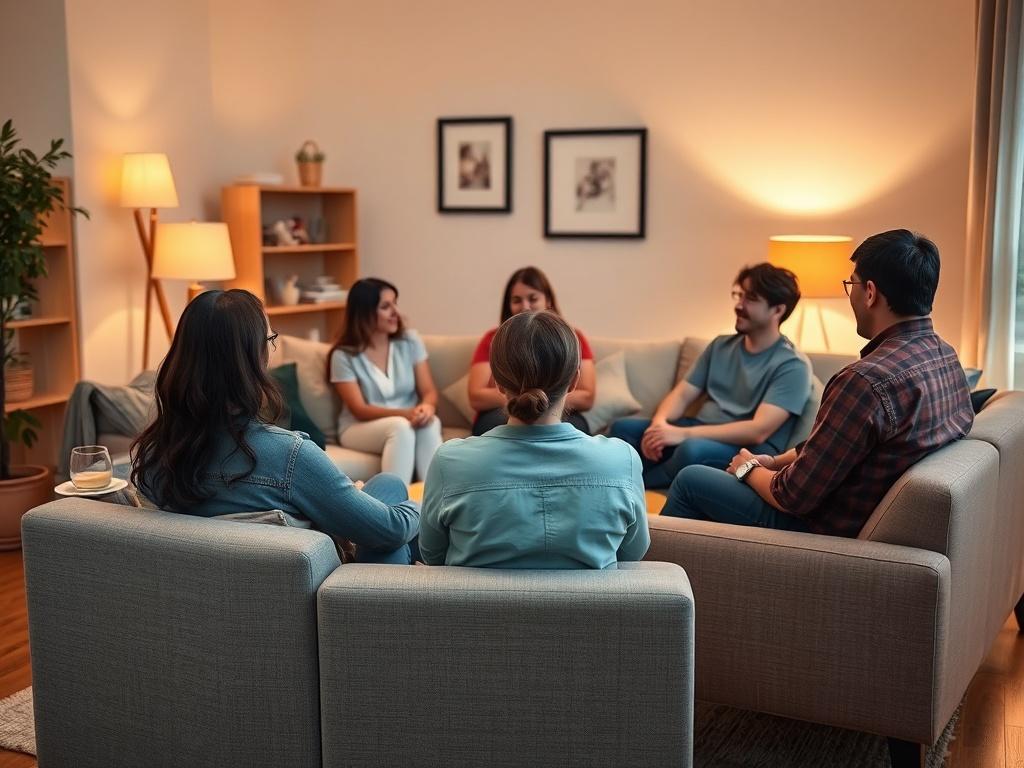 A warm and inviting small group discussion in a living