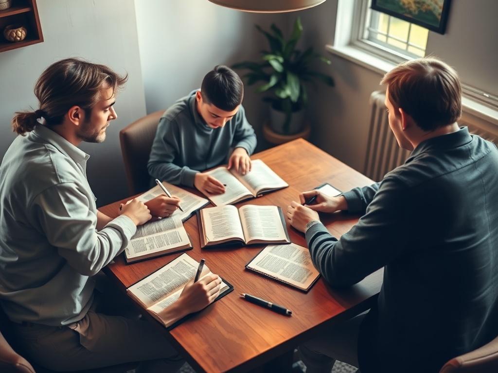 A cozy small group setting with a few individuals sitting
