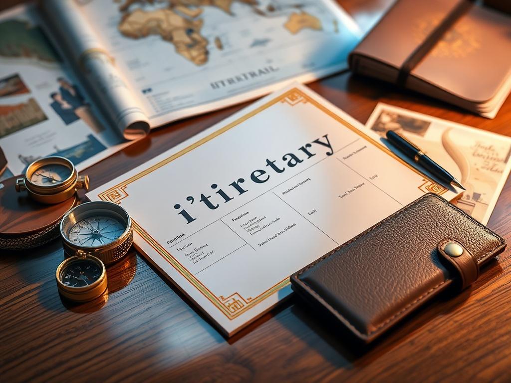 A high resolution image of a beautifully arranged travel itinerary