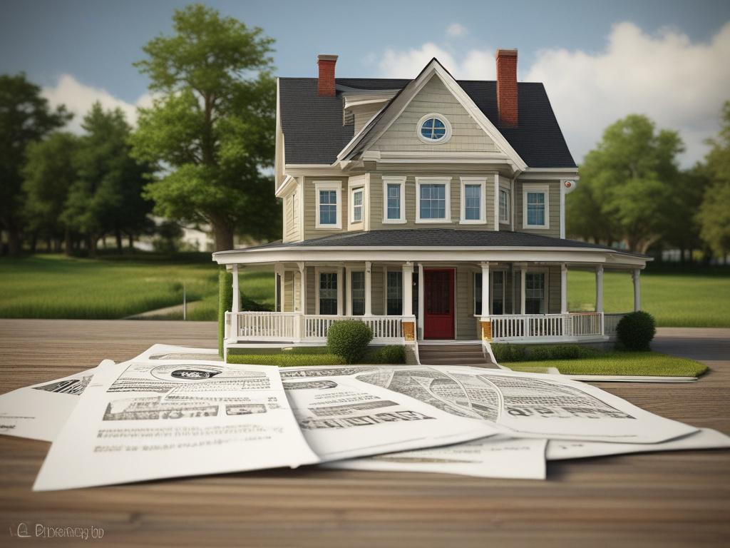 Create a realistic high-resolution image that visually represents the theme "Navigating Foreclosure: Your Options." The composition should be simple and clear, featuring a single subject: a middle-aged homeowner looking thoughtfully at a stack of important papers or documents, representing the difficult decisions surrounding foreclosure. This individual should be seated at a wooden dining table in a well-lit, cozy home environment, conveying a sense of contemplation and determination.

The background should