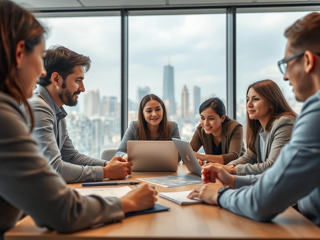 A close up shot of a diverse group of professionals