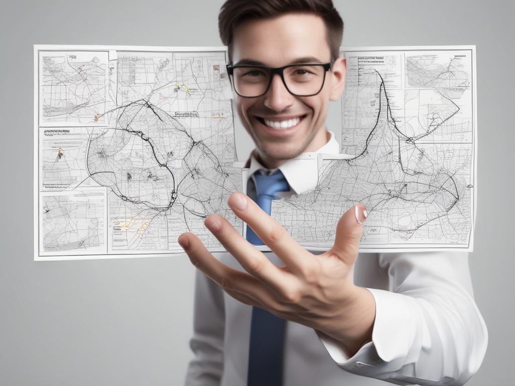 A close-up shot of a person presenting a roadmap of solutions using their hands, with five fingers clearly visible on each hand. The person is smiling, dressed in professional attire, and standing in a modern office environment with soft natural lighting. The background is slightly blurred to keep the focus on the hands and roadmap. The color scheme incorporates rgb(50, 170, 39) to create a visually appealing contrast.