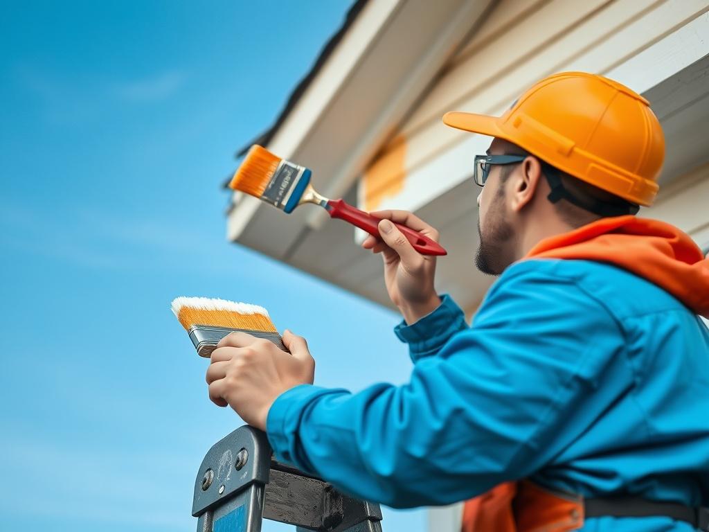 A professional painter working on the exterior of a house,