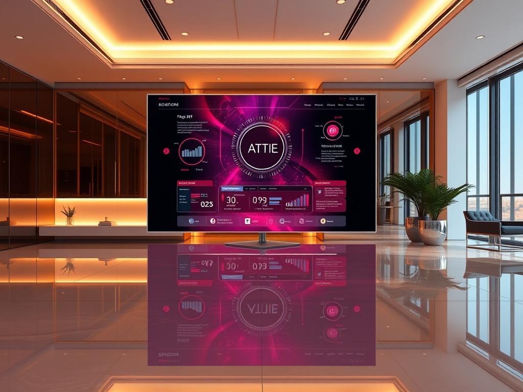 A luxurious, hyper realistic rendering of a modern office space