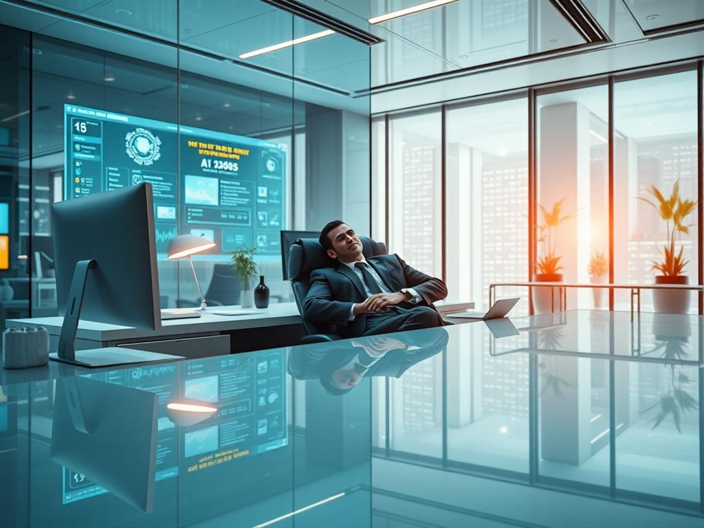 A serene business environment where a professional relaxes at their