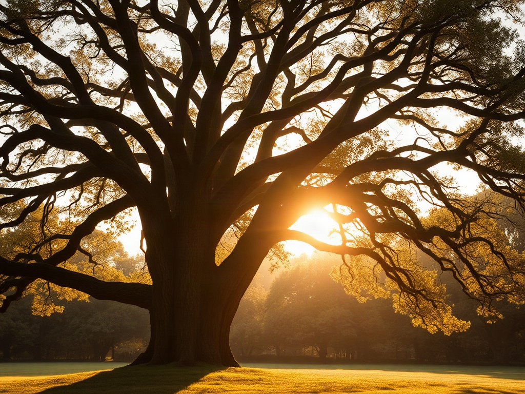 Mature oak tree in soft morning light