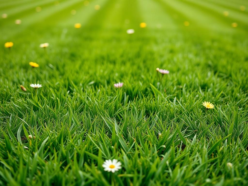 A close up shot of a beautifully mowed lawn, showcasing