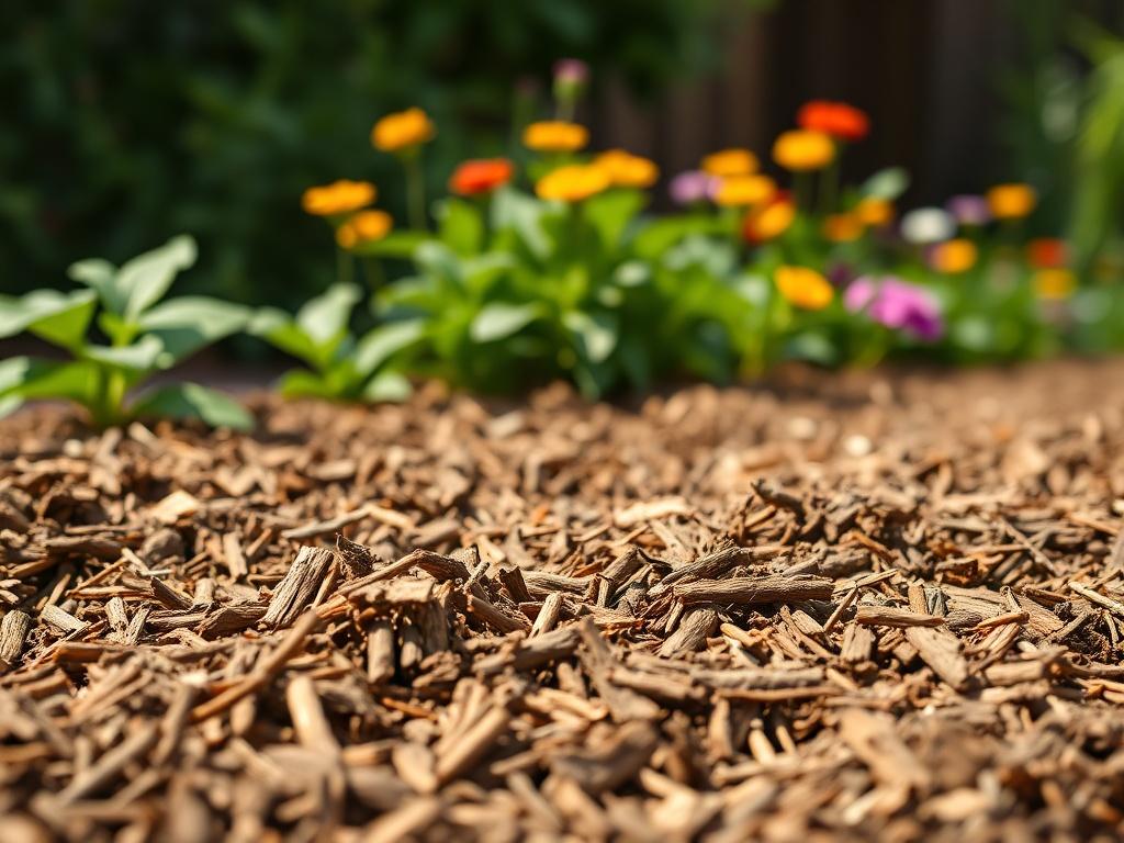 A close up shot of freshly laid mulch in a