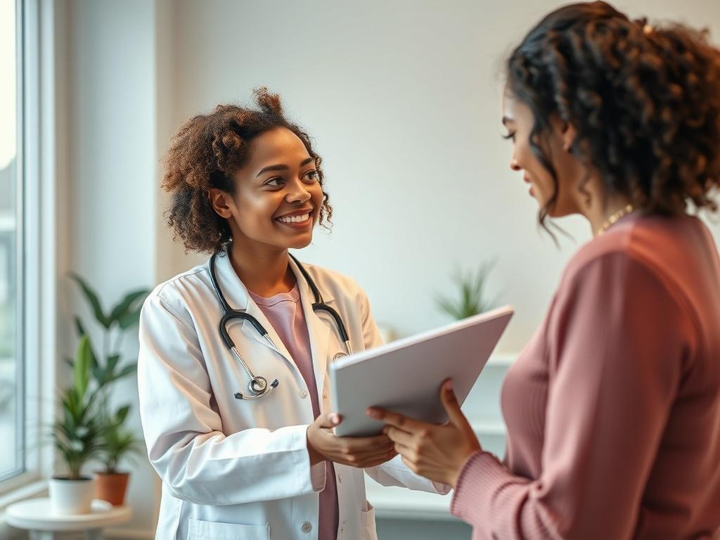 Create a highly detailed, realistic high-resolution image focusing on the theme of "Understanding Sexual Health: Your Questions Answered." 

**Composition:** The image should have a simple and clear composition, featuring one central subject, positioned slightly off-center to create a natural balance. 

**Subject Matter:** The subject should be a compassionate healthcare professional, preferably a diverse individual (considering gender identity and ethnicity), in a clinical setting. They should be depicted 