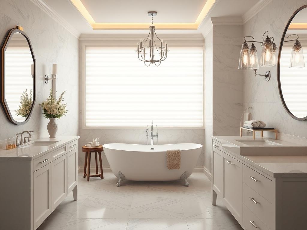 An elegant bathroom renovation featuring luxurious fixtures and finishes