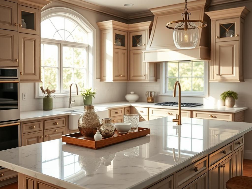 A luxurious kitchen renovation showcasing high end materials  The