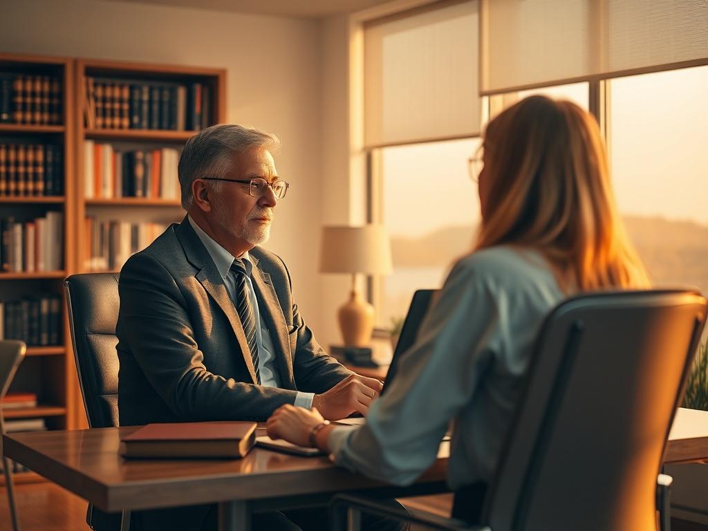 A warm and inviting office space with a professional consultant