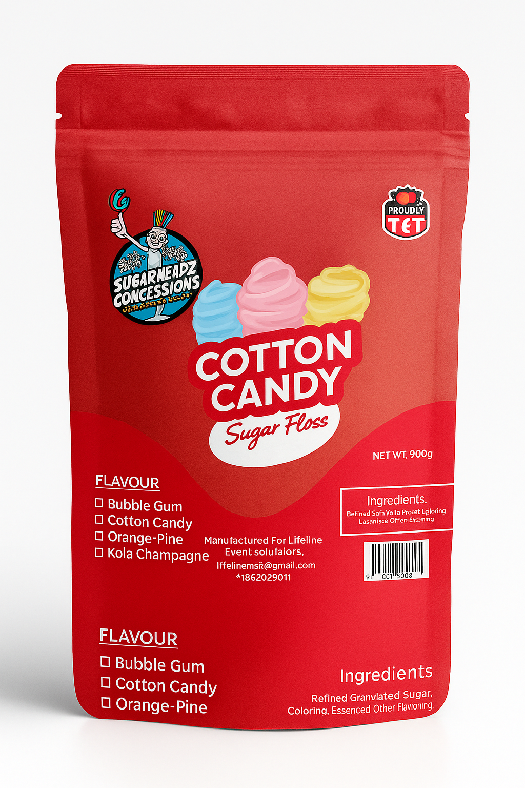 Sugarheadz Cotton Candy Sugar Floss 1800G Stand-Up Pouch for party events and fundraisers